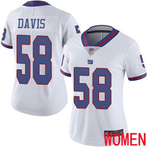 Women New York Giants #58 Tae Davis Limited White Rush Vapor Untouchable Football NFL Jersey->women nfl jersey->Women Jersey